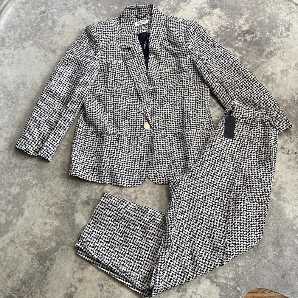 Vivienne Hu Houndstooth Crop Pleated Front Pant Suit Womens Size 10 New